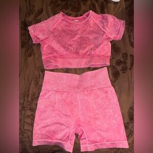 Pink Athletic Crop Top and Shorts Set